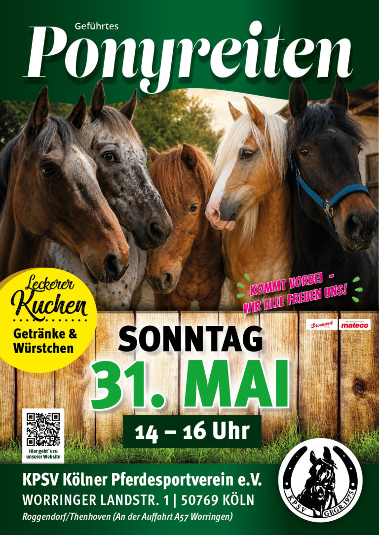 Mehr über den Artikel erfahren PONYREITEN am Sonntag, den 31.05.2026 (14 – 16 Uhr)